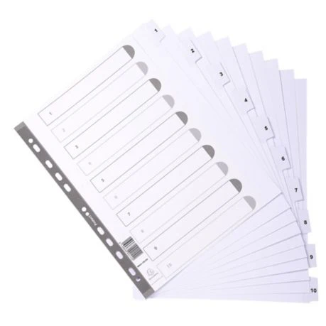 White Card Printed A4 Extra Wide Indices, Mylar Tabs 10 Part (1-10)
