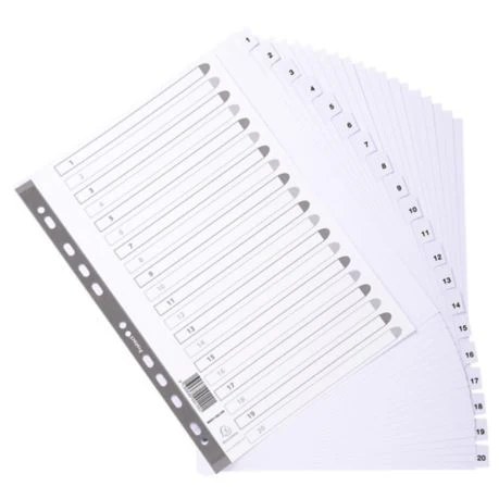 White Card Printed A4 Extra Wide Indices, Mylar Tabs 20 Part (1-20)