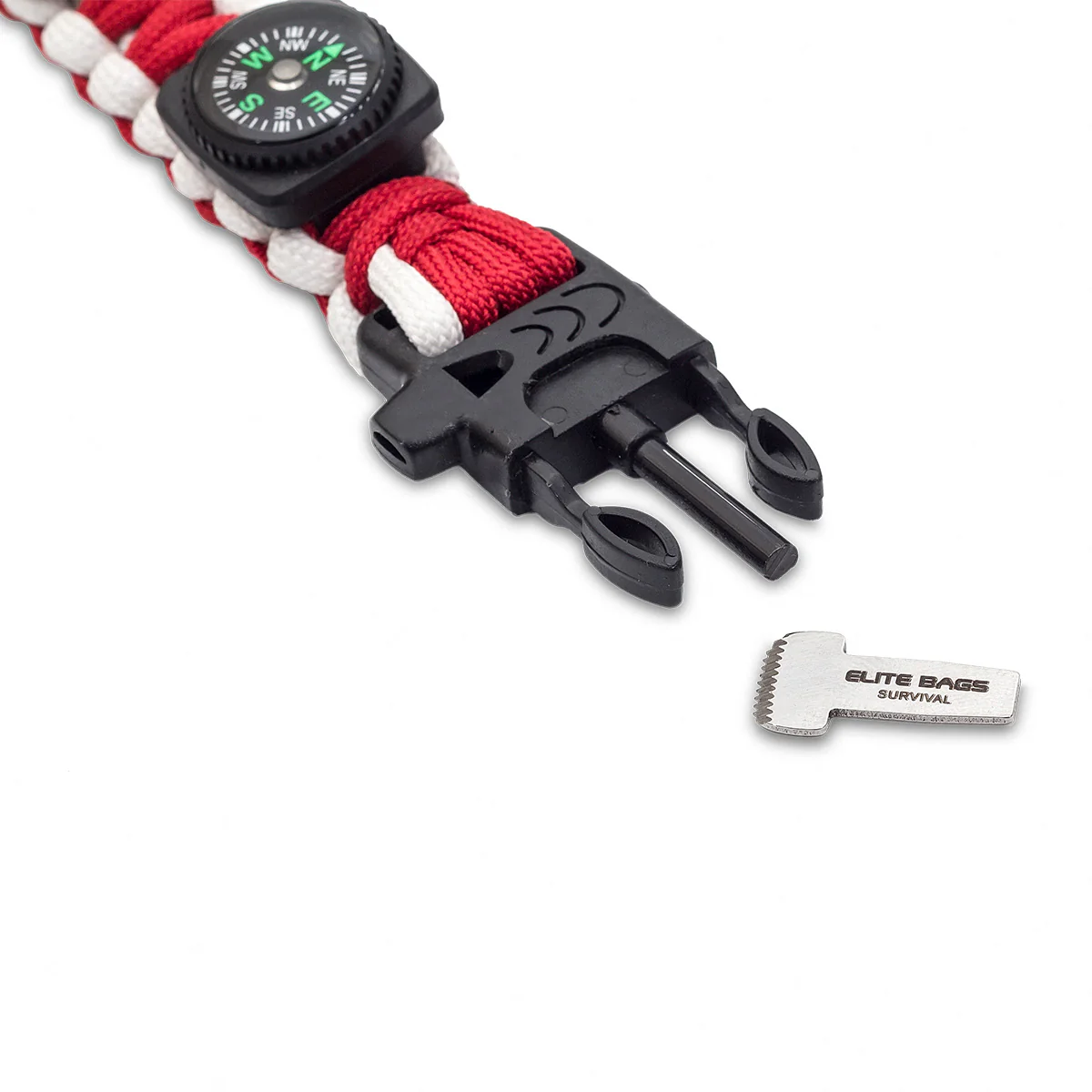 WRIST'S Rescue Fluorescent Bracelet - Paracord - Red & White - Image 4