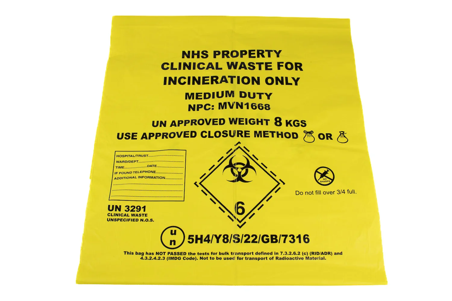 Yellow - Medium Duty Clinical Waste Bag - Large 90L - Roll of 25 - Image 2